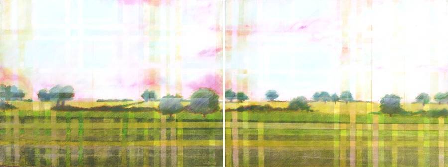 Skadi_Engeln_Malerei_Berry_rosa_gruen_durchwebt_60x160_Dyptichon_2015