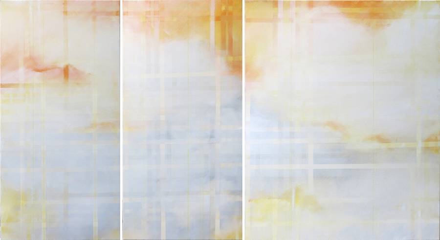 Skadi_Engeln_Malerei_Wolken_orange_grau_durchwebt_100x180_Triptichon_2015